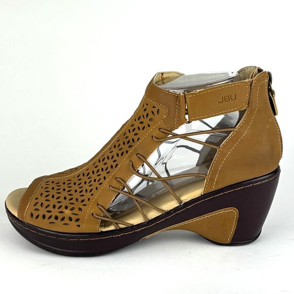 Stylish JBU Tan Lace-Up Sandals with Wedge Heel. 7.5 - Picture 4 of 12